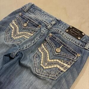 Y2K Harley Davidson Women's Bootcut Bling Jeans Low-rise Distressed Denim Sz. 6